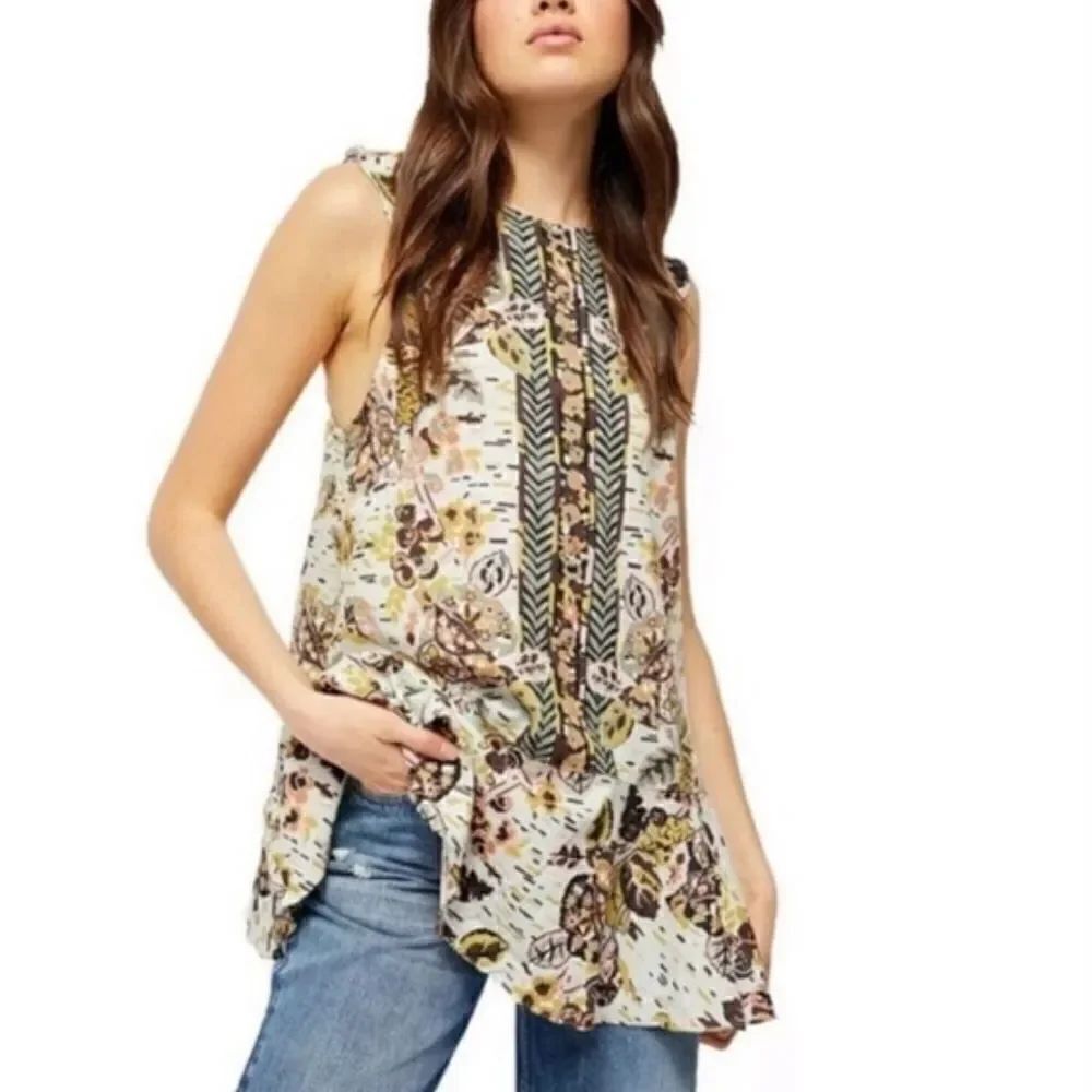Free People Summer in Tulum Linen Blend Peplum Hem Tunic S